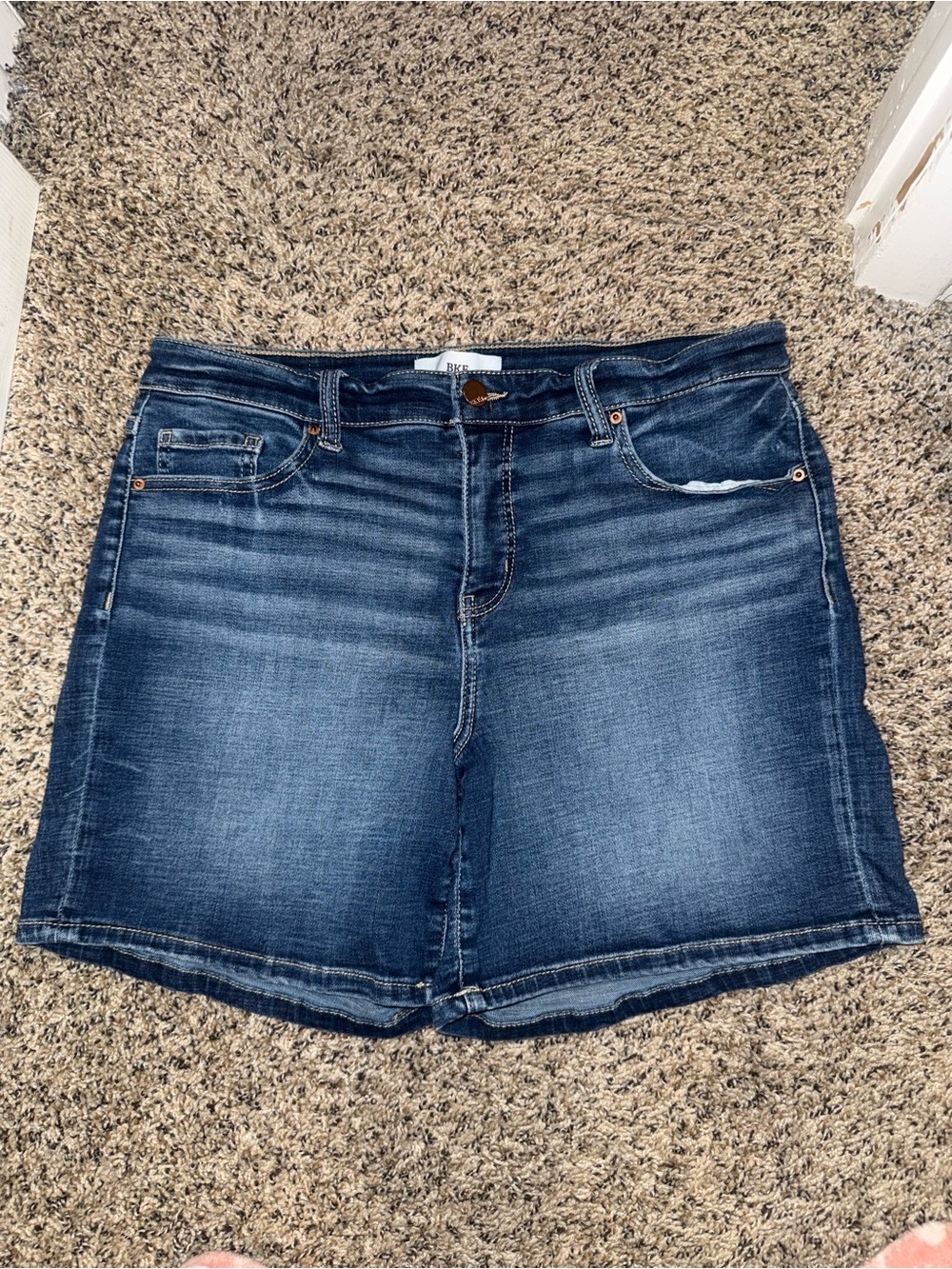 Buckle Dark Blue Distressed Denim Shorts